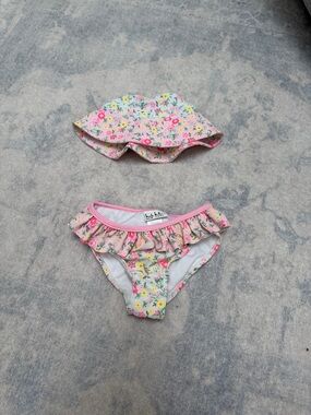 Floral Ruffle Bikini Bottom with Sun Hat - Pink Floral